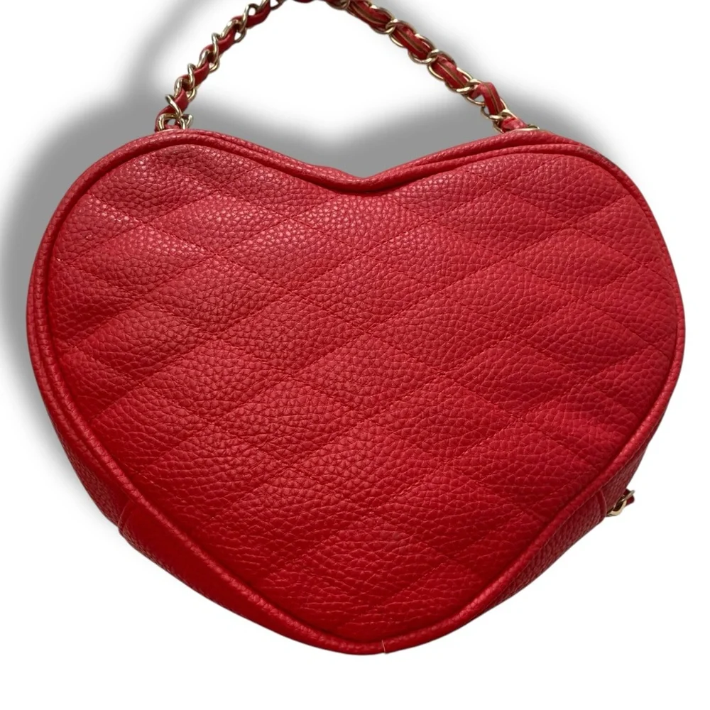 Justfab Vintage Y2K Quilted Pebbled Leather Red Heart Crossbody Bag